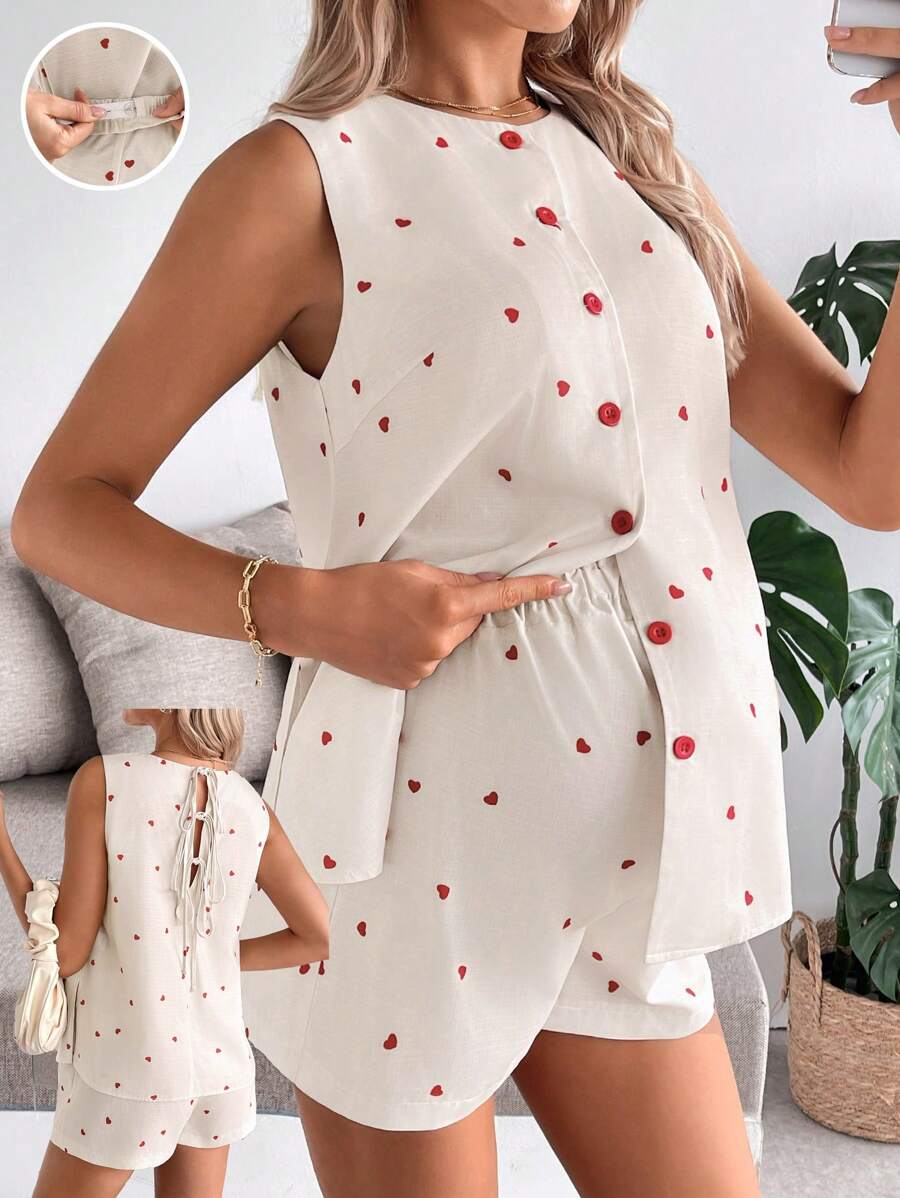 SHEIN Maternity Two Pieces Suits,Maternity Set,Maternity Clothes - Khaki - View 1