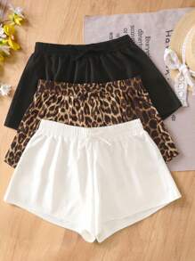 SHEIN Compra 1 Obtén 3 Gratis. Sets de shorts para adolescentes con estilo casual deportivo de ramas desnudas en negro y blanco, estampado de leopardo