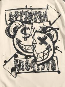 AXEPEAK Men's Cartoon & Letter Graphic Drop Shoulder Tee, Summer, Streetwear Edition - Beige - View 5