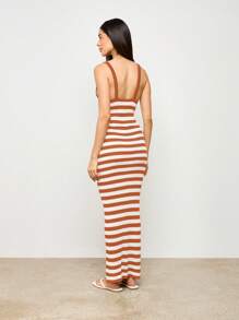 AiiRZ Ribbed Knit Long Maxi Dress Comfortable Summer Bodycon Sweater Dress Tank Style - Coral Orange - View 2