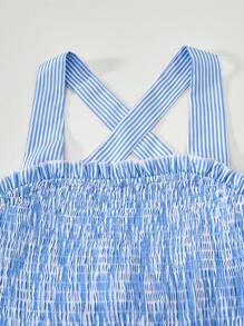 Tween Girl Summer Casual Striped Bow Detail Dress - White - View 3