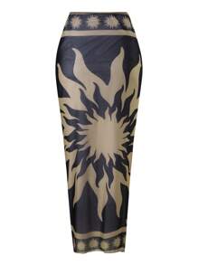 Swim Oasis 3pcs/Set 2025 New Design Women Swimsuit, Printed Bra With Mesh Maxi Dress Beachwear Casual Swimwear Set, Summer