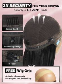 ALL READY WIG 13x6 直发 Flexfit 抽绳假发适合所有头型前部假发真人发 180% 密度漂白结头无胶真人发假发自然黑色女士 - Natural Black - 查看 11