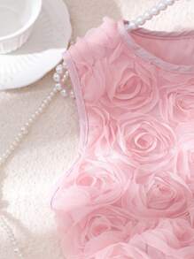 Tween Girls' 3D Floral Pattern Sleeveless Tank Top, Fashionable Summer Wear - Pink - View 5