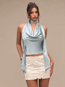 SHEIN BAE Women's Halter Flowy Tunic Top, Elegant For Summer, Graduation, Wedding Season - Green - View 5