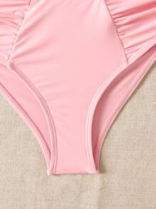 SHEIN Tween Girls Solid Color Metal Decor U-Neck Tankini Swimsuit Set