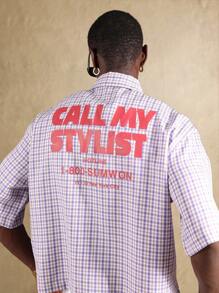 SUMWON Gingham Check Short Sleeve Casual Fashion Hotline Print Button Down Boxy Fit Shirt Spring Summer Streetwear Apparel