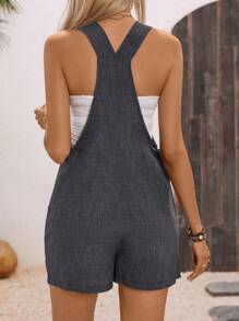 Breezaya Vacation Casual Solid Color Double Pockets Tied Romper - Grey - View 2