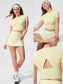 GLOWMODE Lightweight Cut-Out Cropped Tee Yoga Daily Casual Baby Tee Quick Dry Moisture Wicking