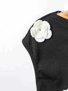 Flirla Plus Size Floral Print Pleat Detail Crew Neck Elegant Summer Tank Top - Apricot - View 5