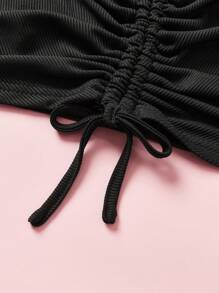Teen Girls' Drawstring Waist Ruffle Hem Pajama Pants - Black - View 3
