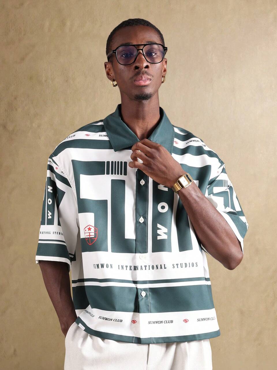 SUMWON International Studios Modern Streetwear Button Down Shirt Summer Boxy Fit Urban Print