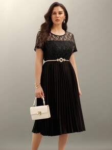 SHEIN Clasi 大码纯色生日礼服、商务休闲派对礼服、优雅正式女装、晚礼服、蕾丝裙、婚纱、浪漫礼服、婚礼宾客礼服、常规春夏长裙 - 黑色 - 查看 4