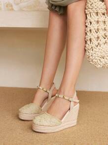 Styleloop Summer Vacation Casual Woven Platform Sandals - Beige - View 6