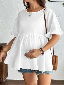 Plussiva Plus Size Maternity Ribbed Crew Neck Casual Short Sleeve T-Shirt White - White - View 4