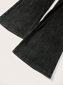 SHEIN BASICS Plus Size High Waist Solid Color Knit Flare Pants - Black - View 4