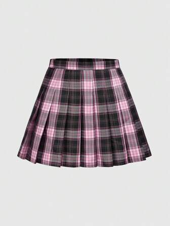 J-Fashion Plaid Printed Casual Versatile & Fashionable A-Line Skirt, Summer