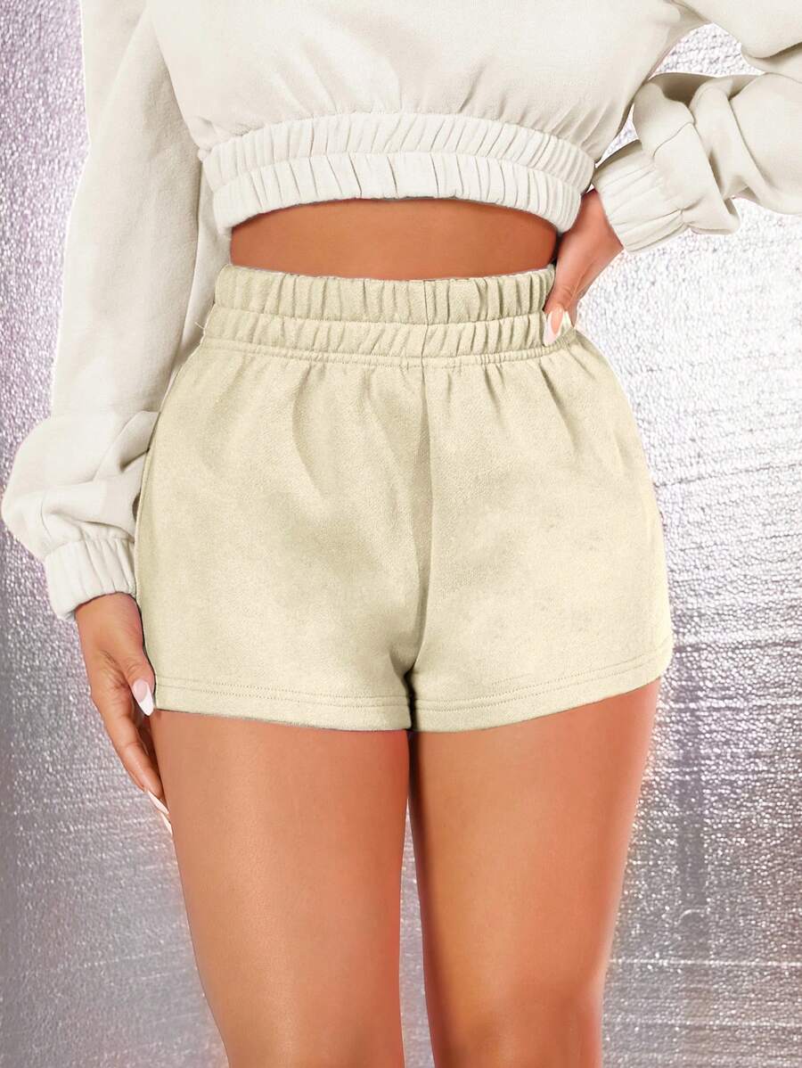 SHEIN EZwear Elastic Waist Sweat Shorts - White - View 1