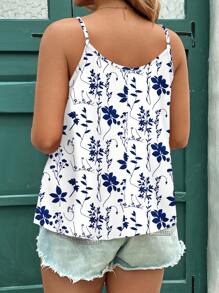 EMERY ROSE 休闲优雅藏蓝色和白色碎花大码女式背心/上衣，适合夏季外出穿着 - 藍白色 - 查看 3