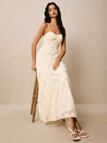 Poéselle Damen extra langes ärmelloses Kleid, modisch für den Sommer - Aprikosenfarben - Übersicht 1