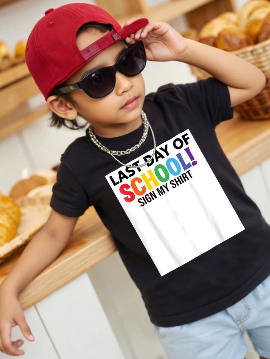 Casual Comfortable Fashion Young BoyRound Neck T-Shirt - Black - View 1