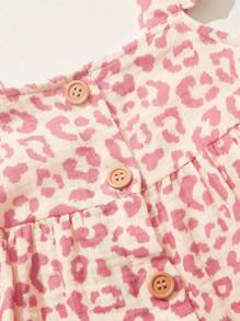 Cozy Pixies Vestido sin mangas con cuello en V con volantes y cintura ceñida de estampado de leopardo para bebé niña