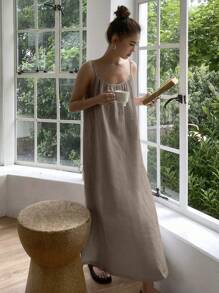 DAZY 女士长款连衣裙，时尚百搭，适合夏季穿着，休闲女士连衣裙，度假邮轮服装 - 咖啡 - 查看 3