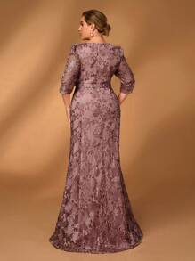 Serin 大码优雅浪漫串珠水晶缀饰蕾丝中袖鱼尾礼服，适合舞会、婚礼、晚会、新娘母亲礼服