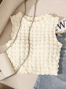 Franclia 女士时尚休闲纹理泡泡无袖上衣 - 杏色 - 查看 1