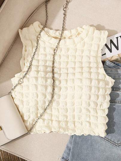 Franclia Top sin mangas de mujer con textura de burbujas, estilo informal