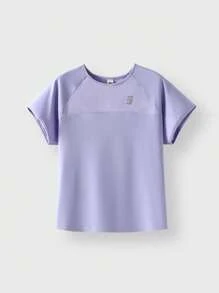 JNSQ T-shirt à manches courtes pour sports de plein air pour préadolescentes retournant à l'école, Top de sport à manches courtes pour enfants avec col rond et impression réfléchissante 3M