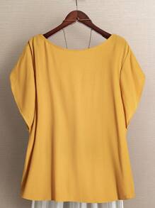 SHEIN Áo sơ mi cài nút tay ngắn thường ngày cỡ lớn cho nữ mùa hè - Màu vàng - Xem 2