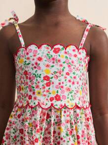 SHEIN Vestidos de niñas jóvenes con tirantes bordados con moño para vacaciones, verano - Multicolor - Ver 6
