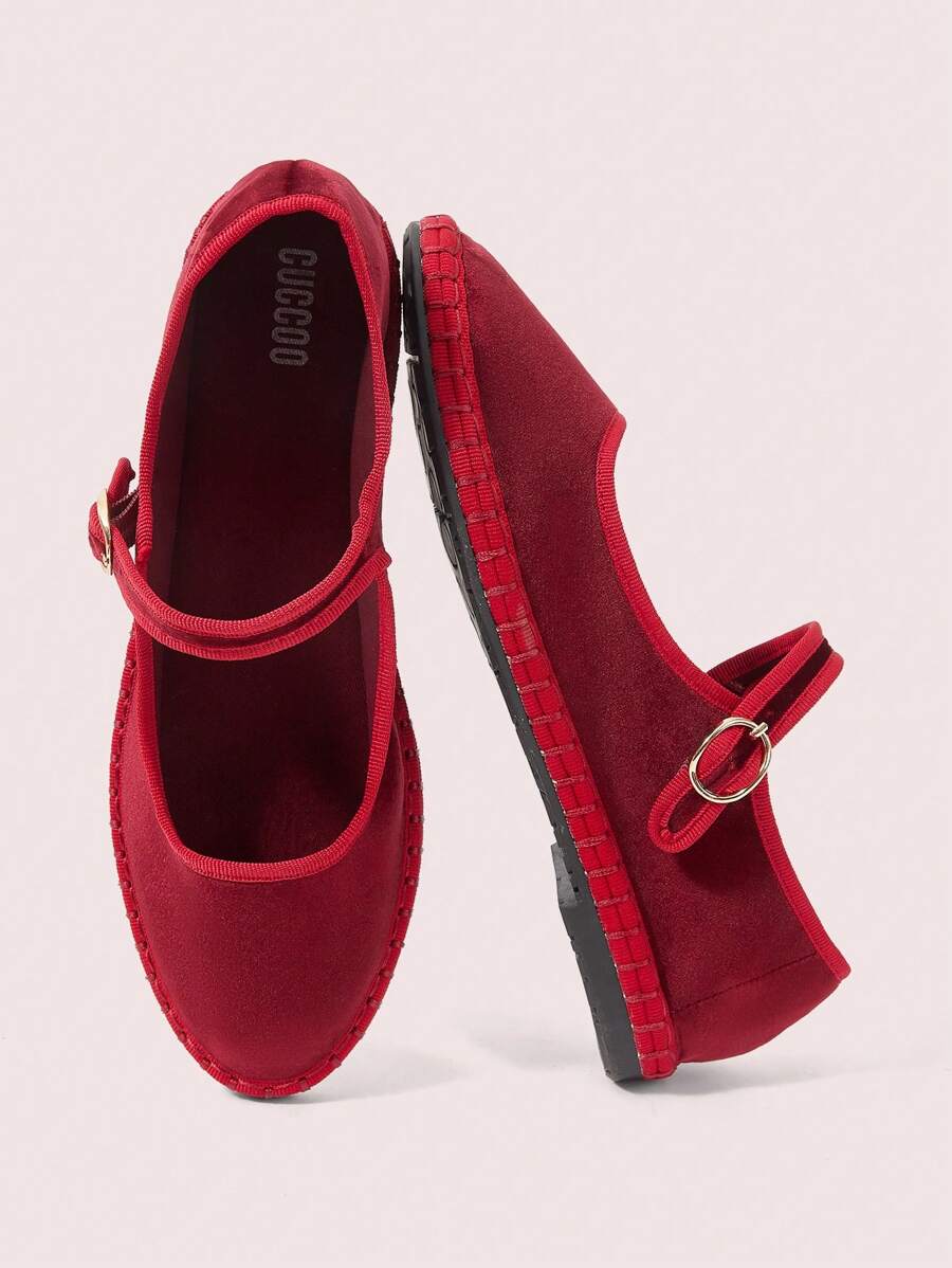 CUCCOO DOLLMOD Women's Cardinal Classic Comfortable Velvet Mary Jane Flat Shoes, Fashionable And Elegant For Christmas Valentine's Day - Burgundy - View 1