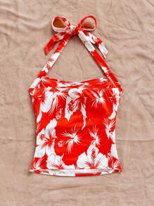 Soleia 女士度假针织浪漫粉色芙蓉印花露背收腰时尚吊带背心，适合春夏季节、派对、约会、情人节、下午茶、复活节、狂欢节、海滩巡游度假