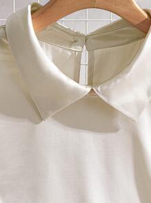 SHEIN Clasi Plus Size Women 2-Piece Set, Satin Woven Solid Color Collared Short Sleeve Top And Long Elastic Waist Skirt, High-End Elegant Romantic Style - Apricot - View 3