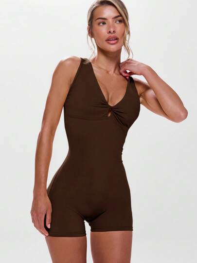 Musera Sport Twist Front Cut Out Back Sleeveless Unitard, Active, Workout, Gym, Padel, Tennis, Pickleball Gym Fitness Fall  Yoga Pilates Daily Casual