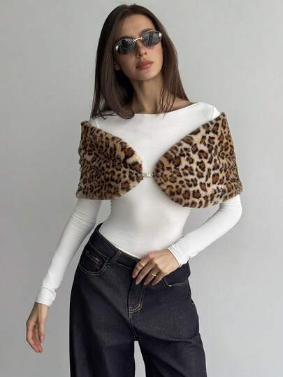 Aloruh Women's Fashionable Leopard Print Fuzzy Shawl Cardigan