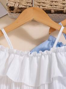 2 pièces Combinaison simple à volants et nœud pour jeunes filles, couleur unie, idéale pour les vacances décontractées - Multicolore - Voir 5