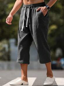 Manfinity RSRT Men's Casual Capri Cotton Pants, Versatile For Summer Vacation Casual - Black - View 1