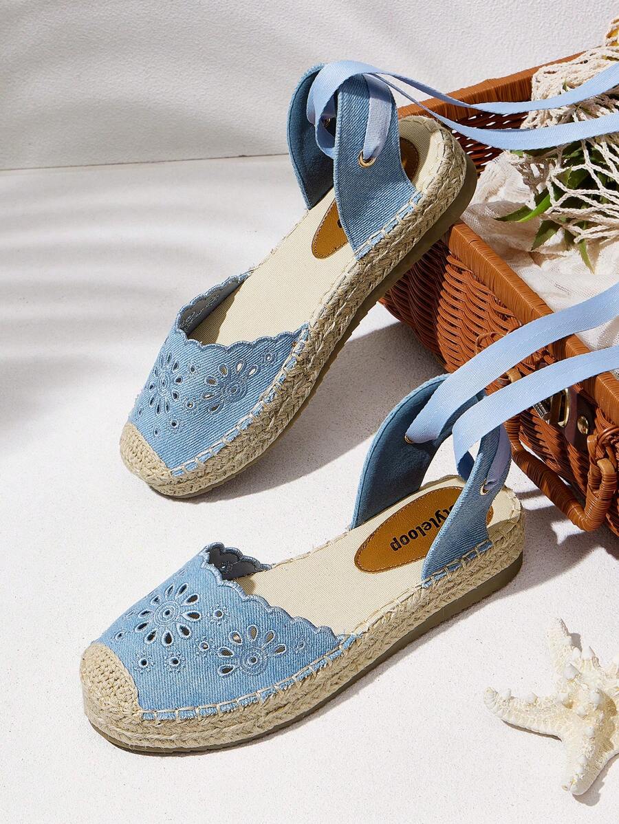 Styleloop Women's Hollow-Out Flat Fisherman Sandals, Bohemian Style Vacation Shoes - Blue - View 1