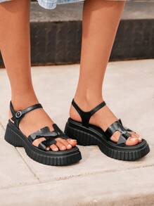 HighSole Women's Summer Fashion Versatile Platform Thick Sole Sandals - Black - View 4