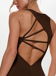 Musera Sport Twist Front Cut Out Back Ärmlös Unitard, Aktiv, Träning, Gym, Padel, Tennis, Pickleball Gym Fitness Höst Yoga Pilates Dagligen Casual - Brun - Visa 5