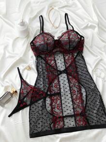 2 件女士蕾丝睡衣套装，透视装，适合外出 - 彩色 - 查看 9