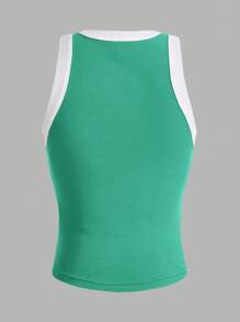 Tseoso Women Ribbed Trim Slim Fit Casual Camisole For Summer - Green - View 2