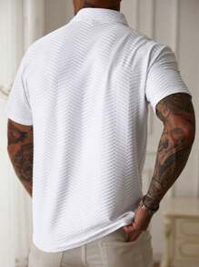 Manfinity CasualCool Manfinity EMRG Men's Casual Everyday Wear, Ins Inspired Design, Classic Textured Knit Short Sleeve Polo Shirt, Button Placket, Suitable For Music Festivals, Vacations And Daily Looks, Men's Color Block Textured Fabric Casual Polo Shirt, Gift For Husband Or Boyfriend