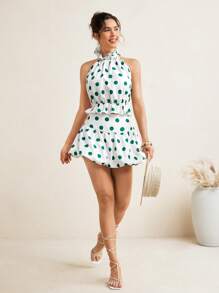 VALERIA GALIPOLI Polka Dots Summer Women Cute Vacation Beach Bubble Bollom Smocking Mini Skirt Holiday