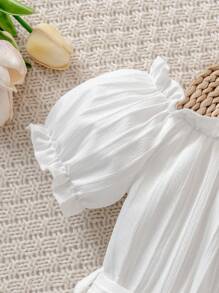 Young Girl' Elegant Sleeveless Solid Color Ruffle Hem Dress - White - View 3