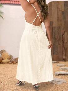 SHEIN Clasi 大码女式露背海滩度假浪漫连衣裙 - 白色 - 查看 2