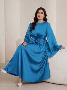 Graceveil Plus Size Women Flared Sleeve Pearl Beaded Arabic Style Dress Modest